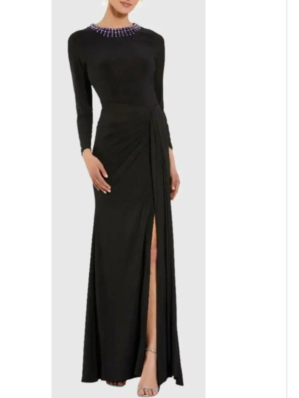 IEENA for Mac Duggal 44069 Dress Long Sleeve Ruched Jersey Gown Black S